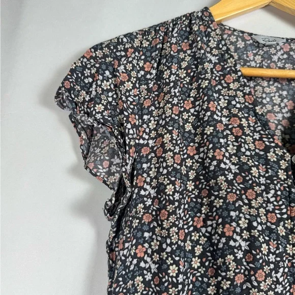 Rails Kiki Mini Dress Black Floral Tie Waist Ruffle Hem Prairie Cottagecore S - Picture 5 of 16